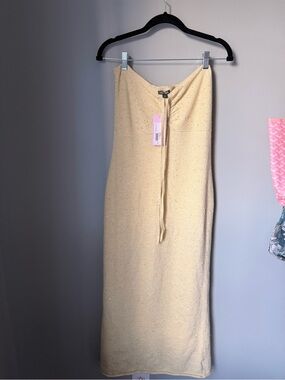 Strapless or tie up Sparkly Knit Maxi Dress - Pale Yellow